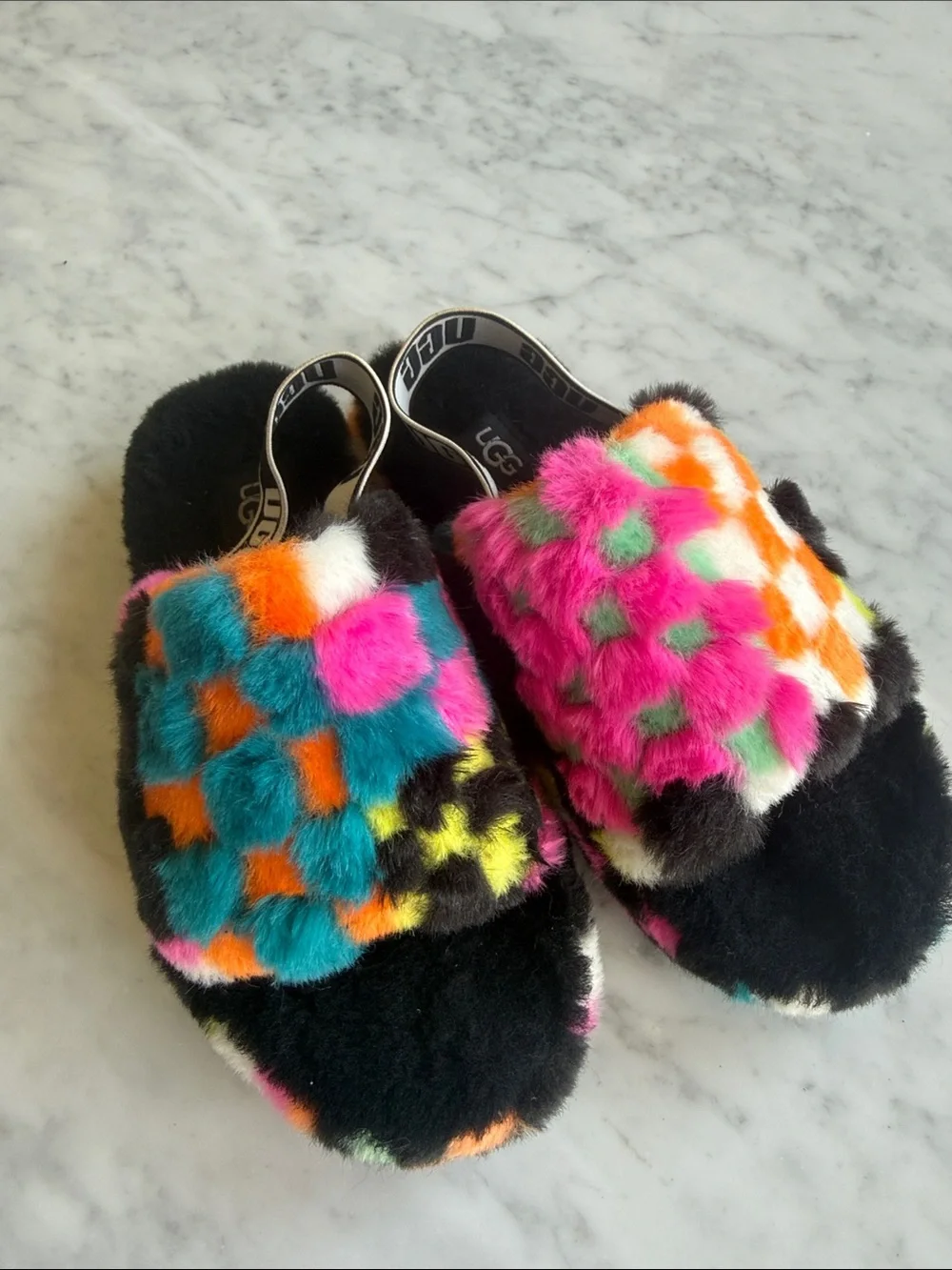 Ugg Kids Fluff Yeah Checkered Slippers